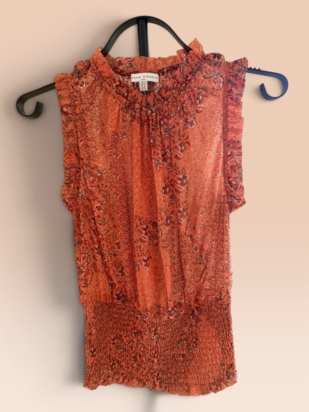 Maison d’Amélie Paris XS Floral Boho Ruffle Smocked Waist Blouse Top